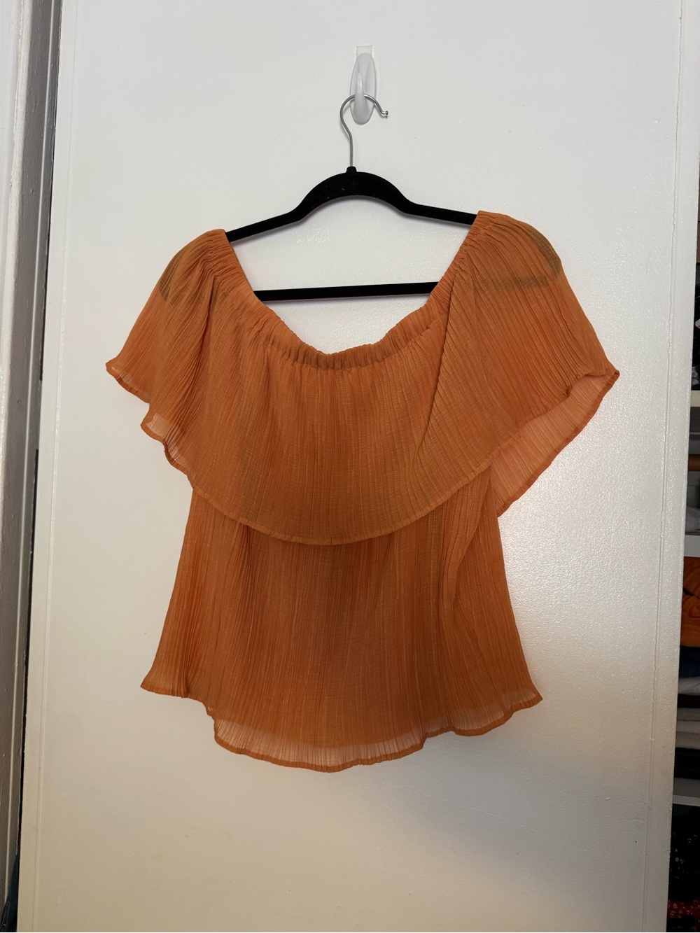 Express Orange Off-Shoulder Layered Ruffle Blouse